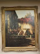 An Artagraph edition : Flowers by a villa, framed.