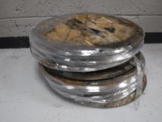 Eight oak whiskey barrel lids