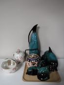 A Maling lustre basket and lidded biscuit barrel together with a Crown Derby china biscuit barrel