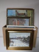 A box of a quantity of continental school oils on canvas,