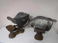 Two sets of vintage grocer's scales with weights