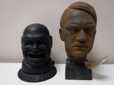 A cast metal bust of Hitler, together with a cast metal salted peanuts advertising money box.