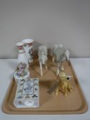 A tray containing two John Beswick horses (grey, one damaged), John Beswick dog,