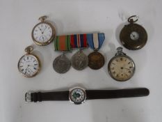 A gold plated open faced pocket watch signed Ingersoll Trenton, another similar by Waltham,