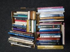 Two boxes containing coffee table volumes including art and architecture,