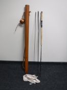 A Hardy graphite 381cm three piece salmon rod with carry bag,