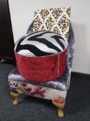 A button back bedroom chair, upholstered in contemporary fabric,