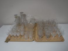 A good collection of antique glassware including Georgian decanters with mushroom stoppers circa