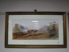 A gilt framed watercolour study depicting horses in a field,