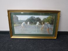 Six framed sporting prints, motor racing, rowing, snooker,