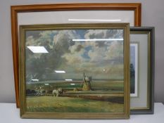 A contemporary framed David Stout print, rowing on Grassmere,