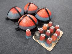 A set of four metal three way light fittings,