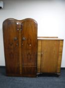 A 20th century walnut gentleman's wardrobe and a linen cupboard