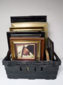 A gilt framed oil on board, two figures seated, indistinctly signed,