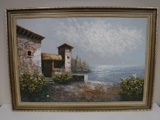 Ten contemporary framed prints, oils on canvas, together with an unframed oil canvas and an L.S.