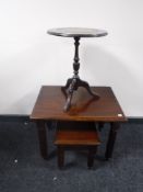 A nest of two reproduction mahogany tables together with a leather topped wine table