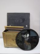 A brass embossed coal box,