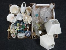 Two boxes containing assorted china and glassware