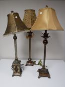 Three contemporary table lamps with shades