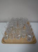A tray of lead crystal whisky glasses including Stuart crystal