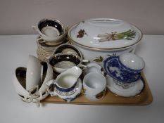 A tray containing a Royal Worcester Evesham lidded cooking pot and preserve pot,