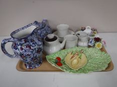 A tray containing a Royal Doulton Morning Star, nine piece tea for two, china flower posy's ,