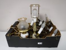 A box containing continental brass light fittings, wall lights,