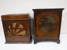 Two early twentieth century loud speakers in cabinets CONDITION REPORT: One measures