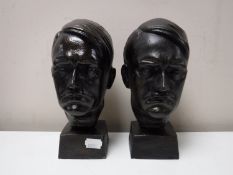 A pair of cast metal busts of Hitler