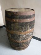A coopered oak barrel