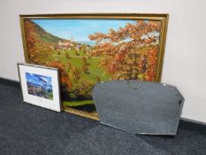 A large gilt framed oil on board by J.