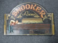 A wooden snooker rooms sign