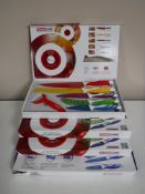 Four, Swiss line five piece kitchen knife sets,