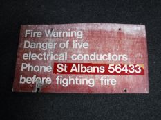 A mid 20th century enamel fire warning notice