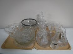 Two trays containing assorted twentieth century cut glass and lead crystal,
