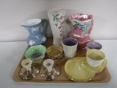 A tray of Maling pieces - brown chintz finger bowl, peony rose bowl,