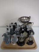 A tray of four piece Swan chrome tea service on tray,