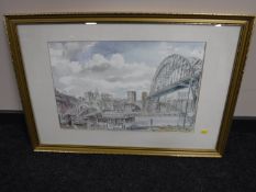A gilt framed Don Green watercolour - Tyne Bridge and Swing Bridge