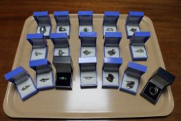 Seventeen boxed silver rings