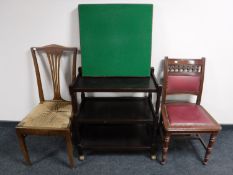 An oak trolley, folding card table,