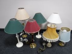 Seven assorted table lamps with shades