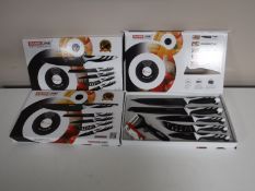 Three Swiss line five piece kitchen knife sets,