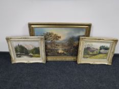 A gilt framed E. G. Walker oil on canvas - river, together with two A.