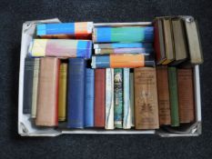 Five boxes containing assorted twentieth century books, including novels, reference books, etc,