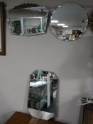 Three early twentieth century frameless bevel edged mirror