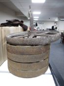 Four cast iron industrial wheels