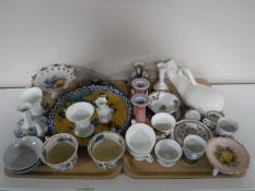 Two trays of Masons mugs, commemorative mugs, Royal Albert Old Country Roses vase,