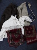 Two Persian prayer mats, together with two ladies' Barbour jackets and a Burberry jacket.