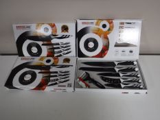 Three Swiss line five piece kitchen knife sets,