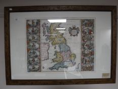 A framed colour etching 'Map of Anglo Saxon Britain'